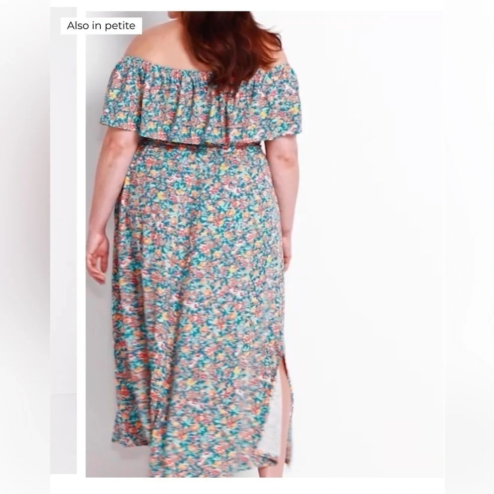 New Lane Bryant Convertible Off the Shoulder Maxi Dress Floral Blue Orange 18-20 - Picture 5 of 14